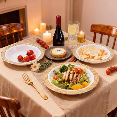 I00000 100 Gold Plastic Bowls, 12 oz White Disposable Bowls,Fancy Plastic Salad Bowl,Premium Heavy Duty Disposable Soup Bowl for Parties,Weddings,Dinners, Catering, Picnics