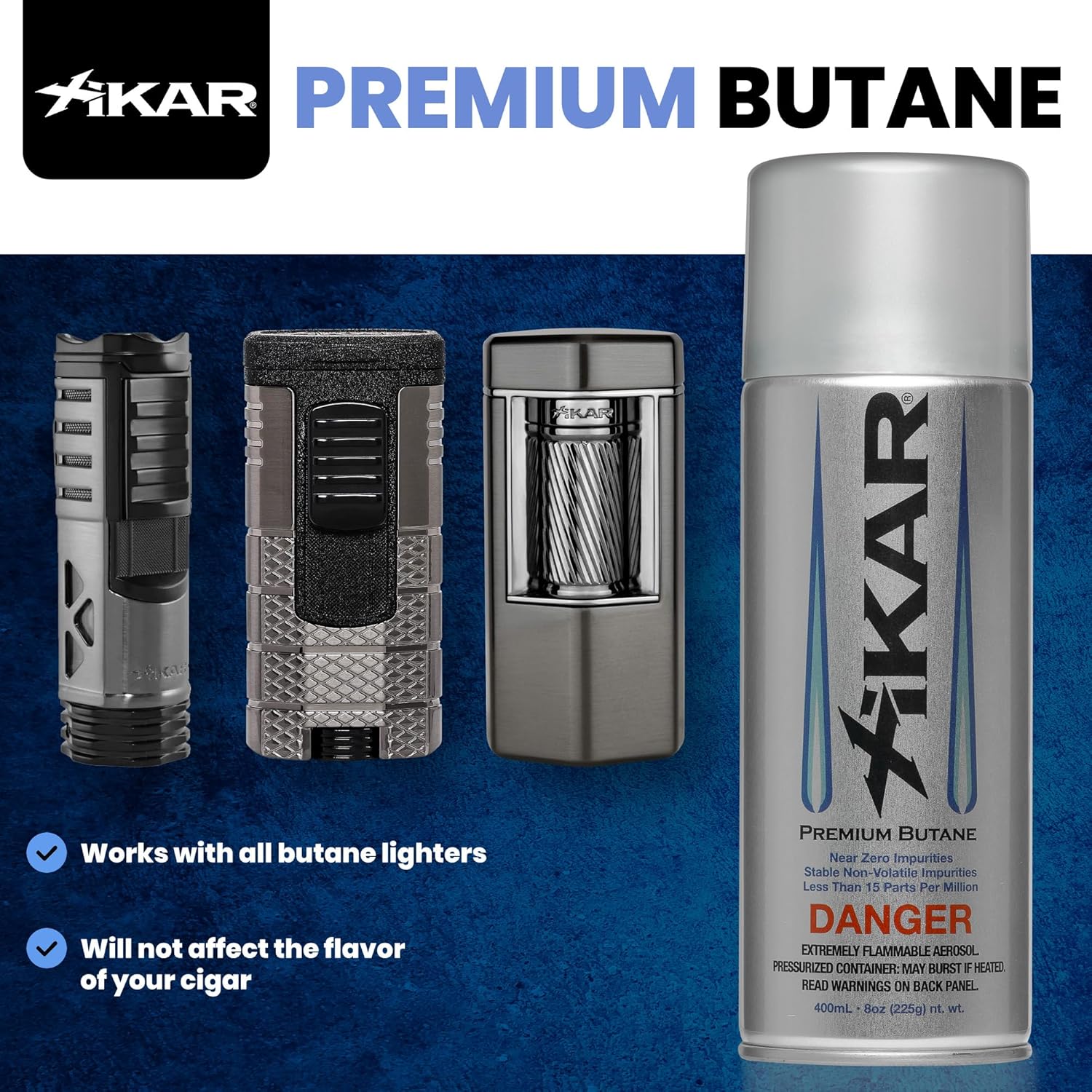 XIKAR PUROFINE Premium Butane Fuel Refill - Ultra Refined, Food Grade 400ml | Jet Flame Lighter & Torch Fuel (2 Pack)