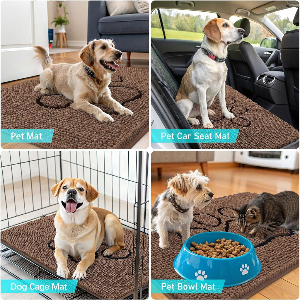 OLANLY Dog Door Mat - Absorbent Non-Slip Chenille Mat for Muddy Paws | 36x24 Mocha Paw Print Design