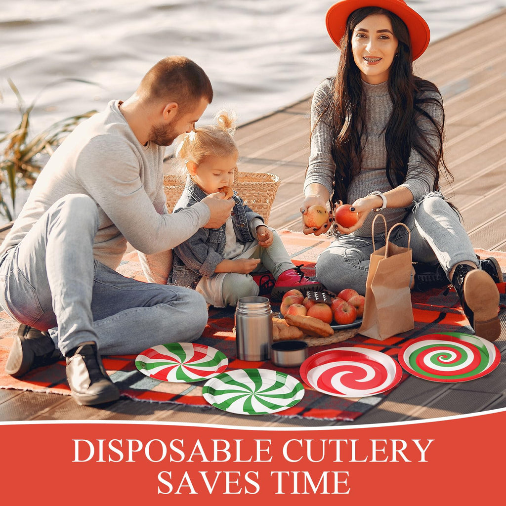 Umigy 60 Christmas Candy Paper Plates 9 Inch Christmas Red Green Disposable Plates Peppermint Cute Dessert Plates Tableware Xmas Dinner Plates Table Decorations for Holiday Birthday Party Supplies