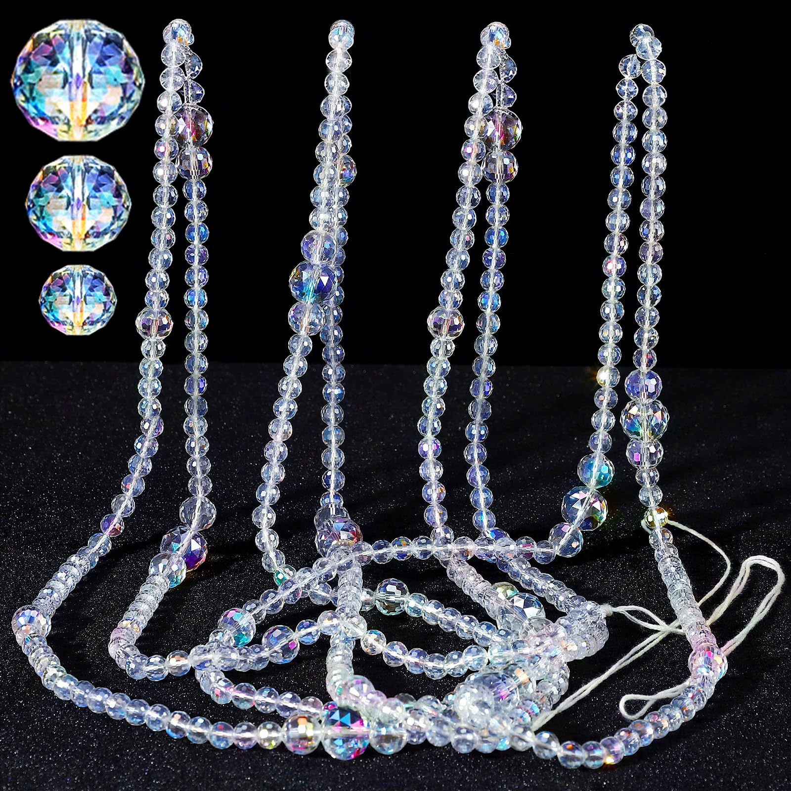 Yalikop 11.8 ft Crystal Bead Garland for Wedding Iridescent Crystal Garland Strands Clear Glass Beads Bridal Decor Glass Strands for Wedding Mantel Fireplace Windows DIY Craft(Transparent AB Color)