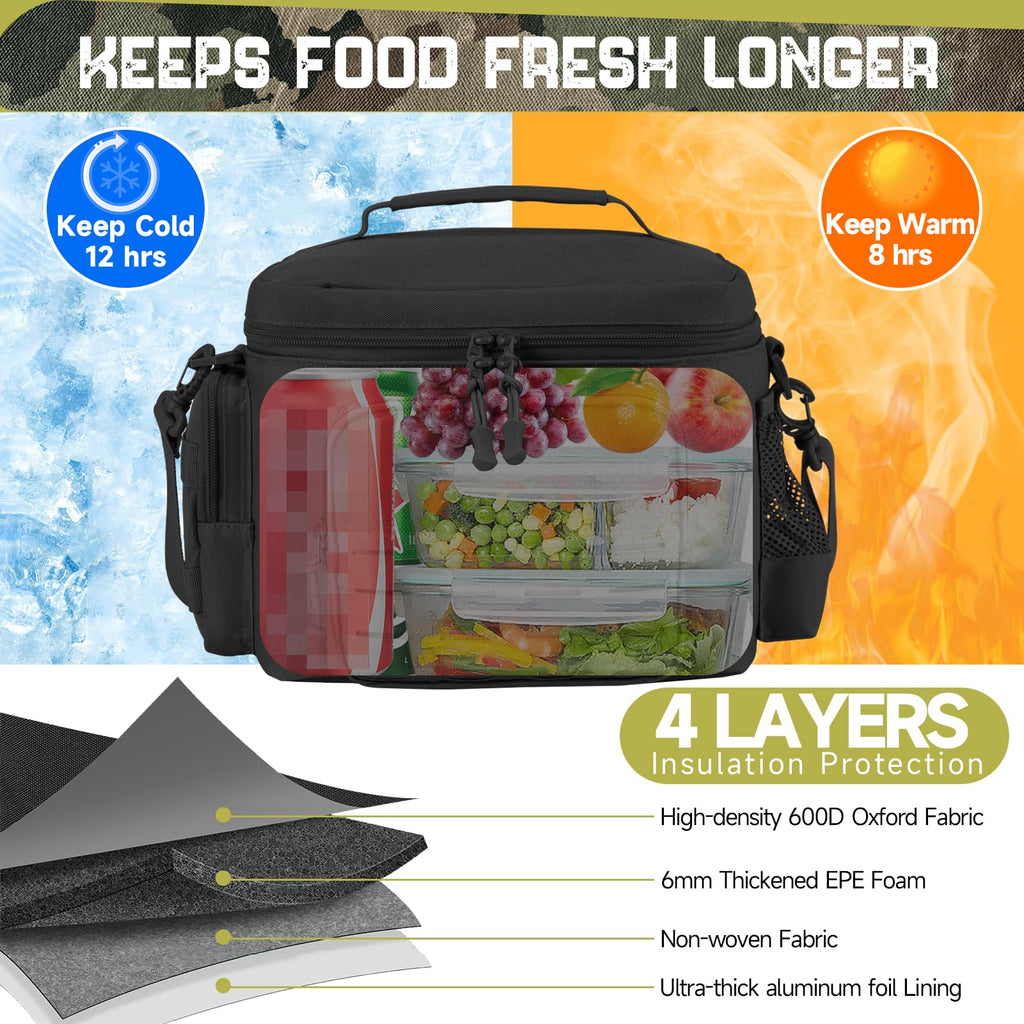 QT&QY Tactical Lunch Box for Men Expandable 18L Heavy Duty Military Insulated Cooler Bag, Leakproof Thermal Lunch Bag for Work Camping Outdoor Picnic Pail Adult Meal MOLLE Webbing Khaki