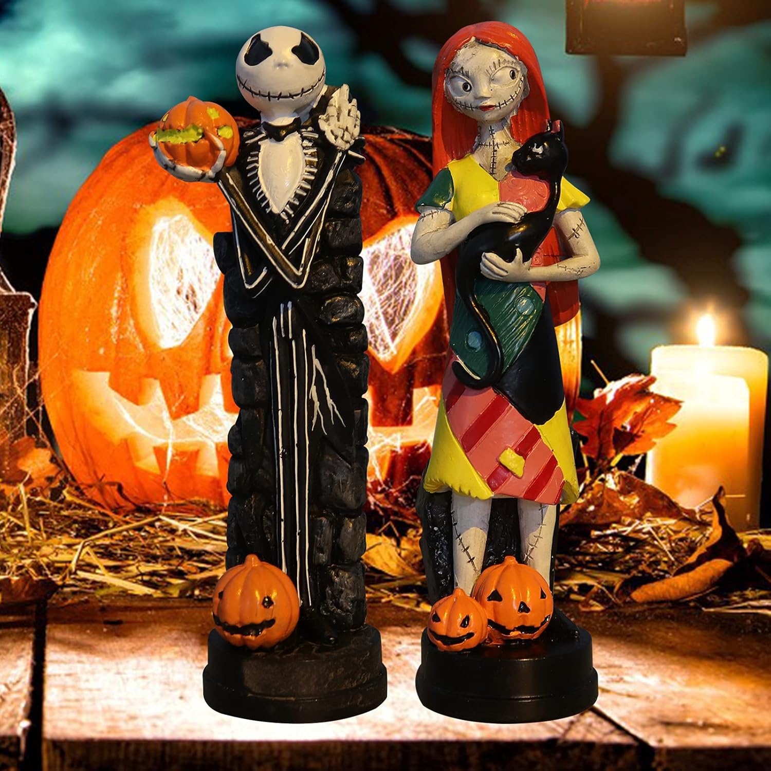 Nightmare Before Christmas Figurines Set - Jack Skellington & Sally Halloween Statues | Home Decor Gift