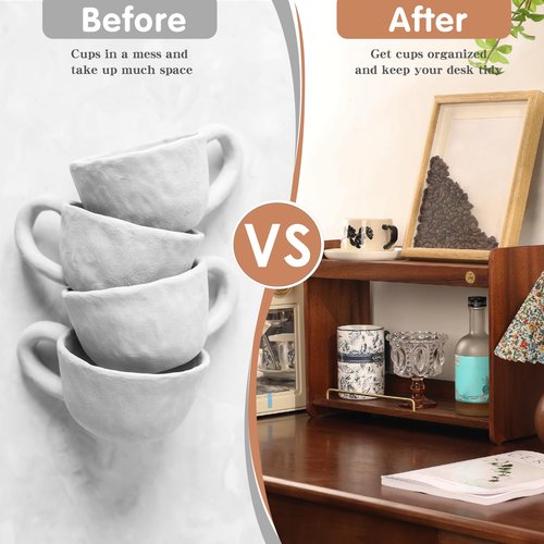 KAOTGOT Coffee Mug Holder Wooden Cup Rack Mug Display Shelf Coffee Cup Holder for Countertop with 2 Tier Wood Coffee Mugs Holder for Kitchen Coffee Cup Storage