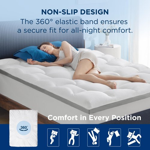 Bedsure Mattress Topper Queen - Pillow Top Queen Mattress Protector with 8-21 Inches Deep Pocket, 800 GSM Extra Thick Waterproof Bed Pad Fitted, Soft Cover Bed for Home, Bedroom, Hotel - White