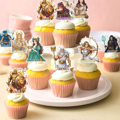 Greek Mythology Party Decorations - 36 Pcs Cupcake Toppers with 9 Unique Designs for Toga Celebrations