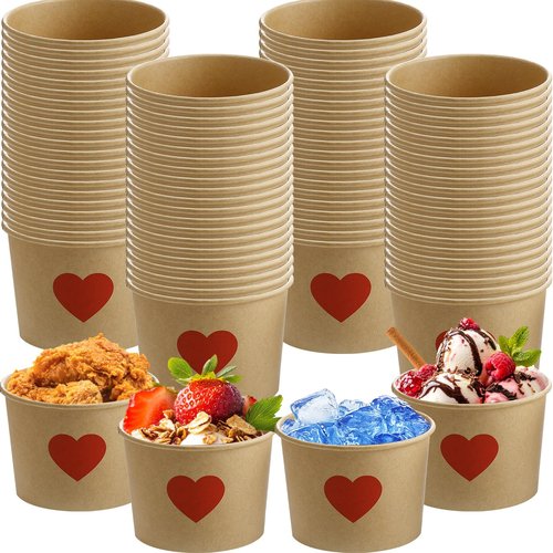 Hsei 60 Pcs 16oz Valentine's Day Disposable Soup Bowls Heart Ice Cream Cups Snack Paper Bowls Dessert Sundae Yogurt Cups Hot Cold Drink for Holiday Party Supplies
