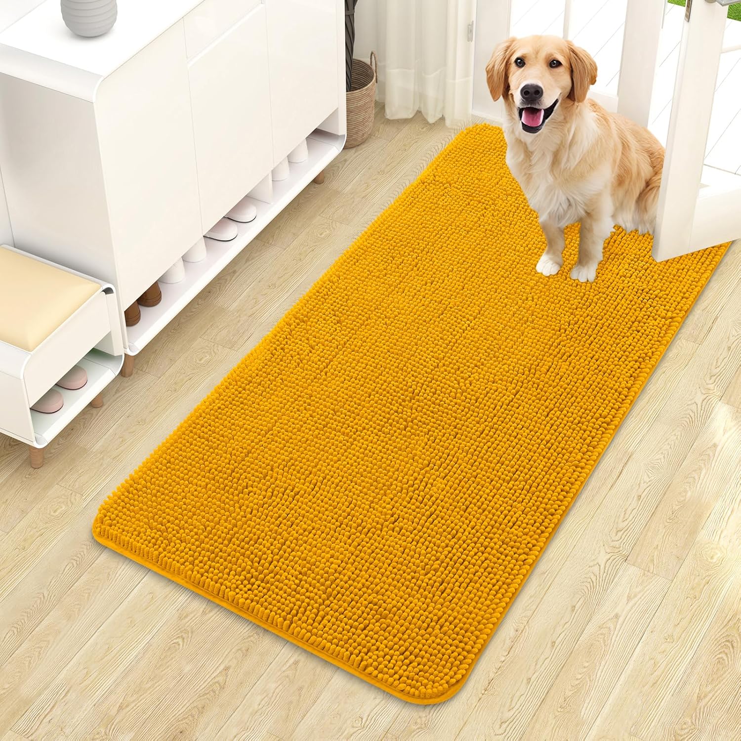 OLANLY Dog Door Mat - Absorbent Non-Slip Washable Doormat for Muddy Paws | 44x24 Golden Yellow