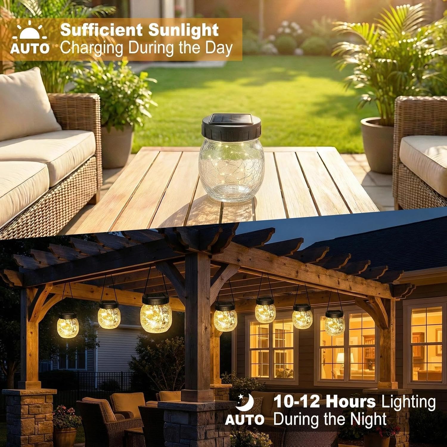Skiennix 12 Pack Small Solar Lanterns - Waterproof Cracked Glass Globe Lights for Outdoor Decor | Warm White
