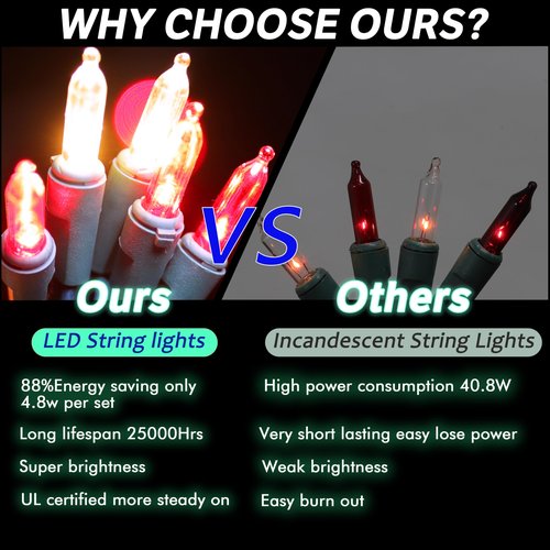 LAMPHOME 100 Mini LED Count Red and Warm White -String Lights - 21.6FT LED Christmas Lights, Mini led Lights for Outdoor Home Holiday Party Wedding Independence Day Decoration