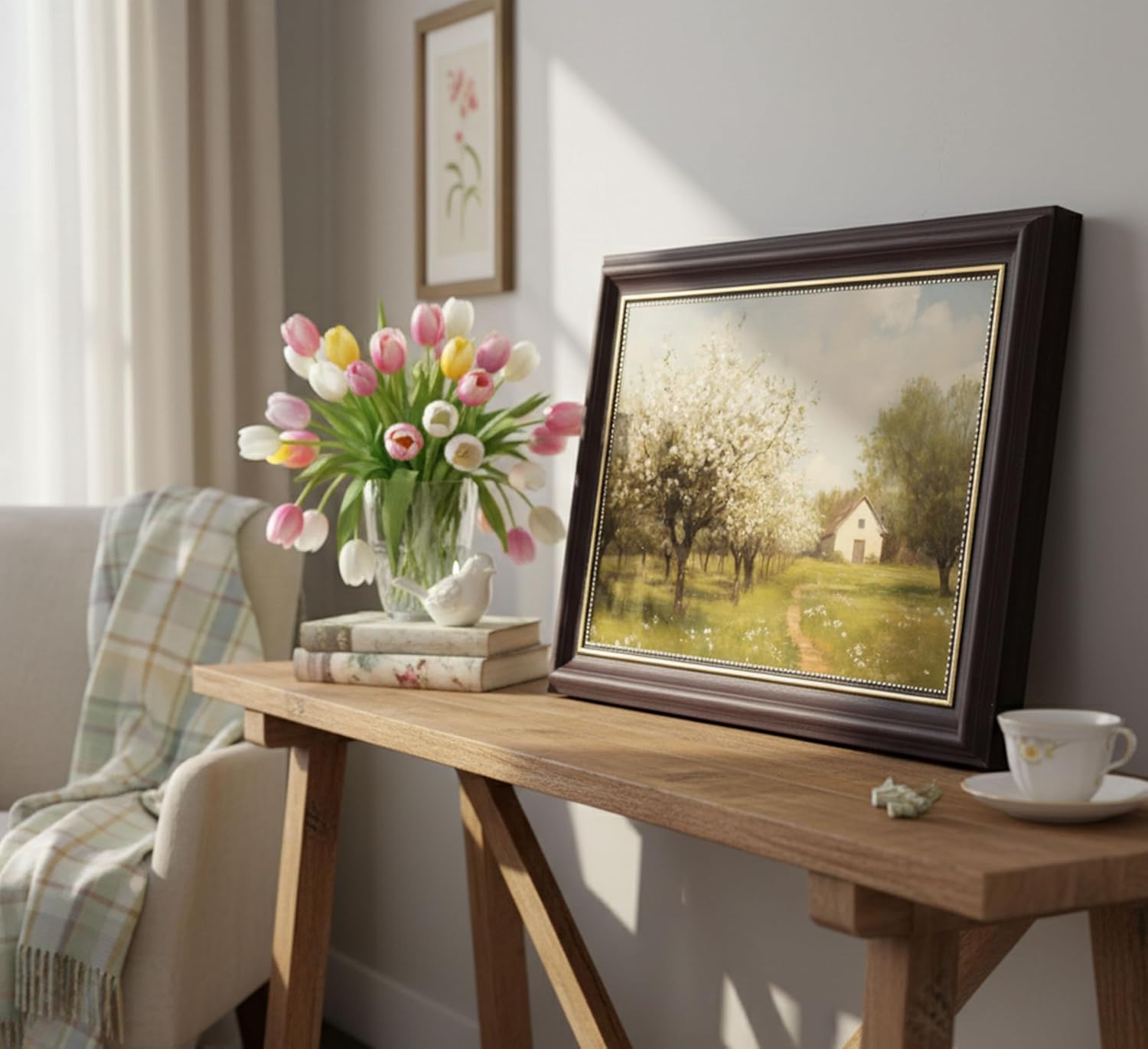 Skiennix Framed Farmhouse Landscape Canvas Art - Vintage French Country Spring Decor | Natural Scenery