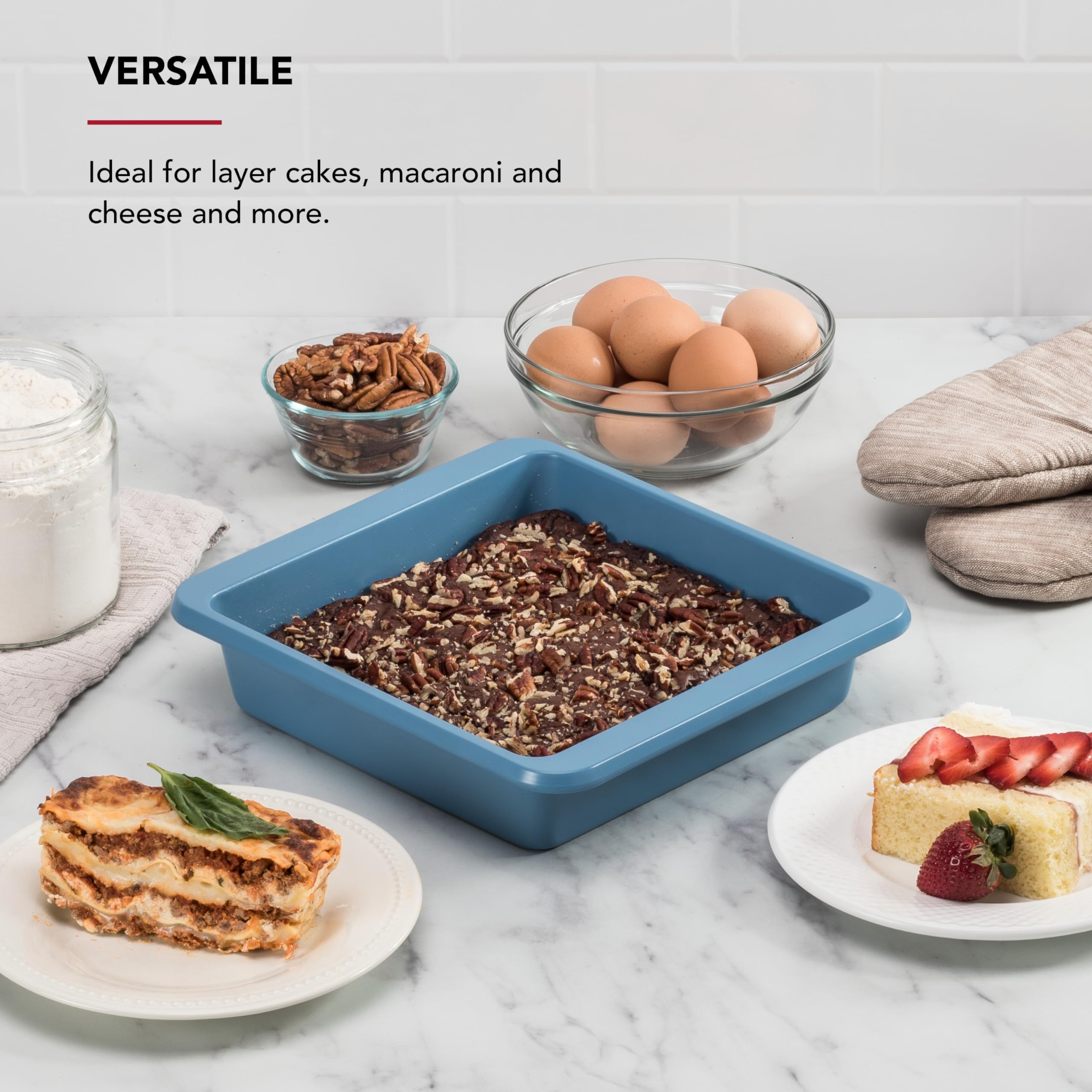 KitchenAid Nonstick Aluminized Steel Square Cake Pan, Dishwasher Safe, Blue Velvet, 9 Inch