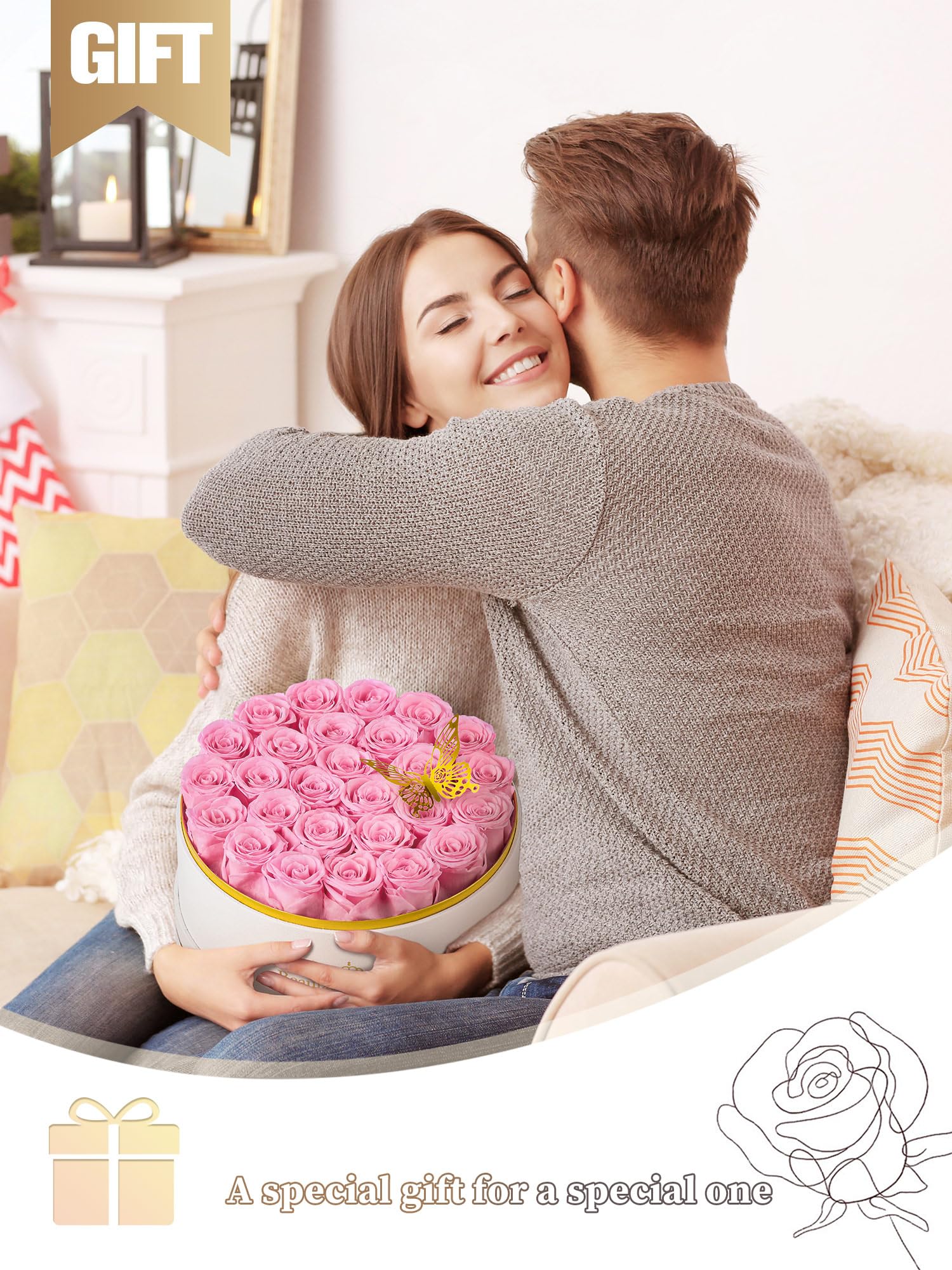 27 Preserved Roses Forever Flowers Real Roses in a Box Mother's Day Birthday Flowers for Her Mom Women Wife Valentine's Day, Pink Roses