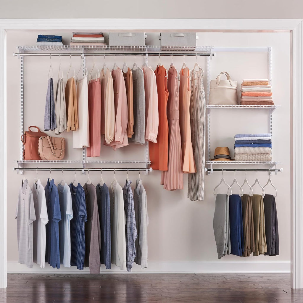 Rubbermaid Configurations Custom Closet Kit - Adjustable 4-8 Ft. Metal Wire Shelving | White Finish, Complete Organization System