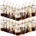 Uiifan 20 Pcs Employee Appreciation Gifts Thank You Glass Cup for Nurse 16 oz Rainbow Sign Cups Can with Bamboo Lid Glass Straw Gift for Teacher, Library, Healthcare Worker, Lab Worker, Volunteer