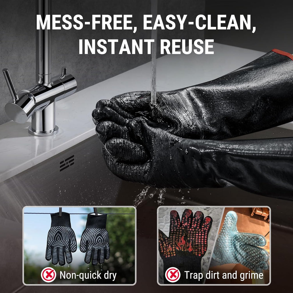 TempPro BBQ Gloves - 932°F Heat Resistant, Waterproof & Slip-Resistant Neoprene | 14" Oven Mitts for Grilling & Smoking