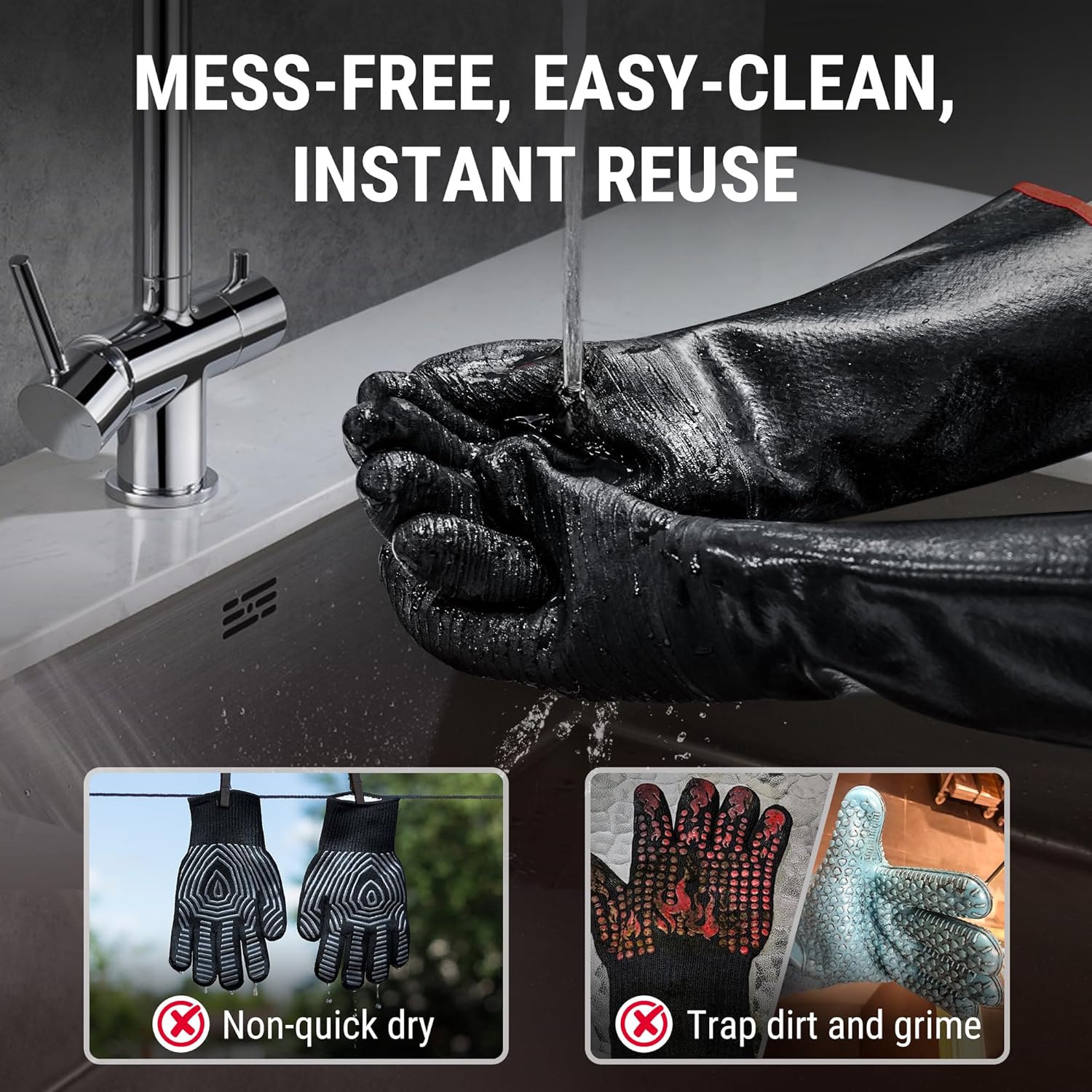 TempPro BBQ Gloves - 932°F Heat Resistant, Waterproof & Slip-Resistant Neoprene | 14" Oven Mitts for Grilling & Smoking