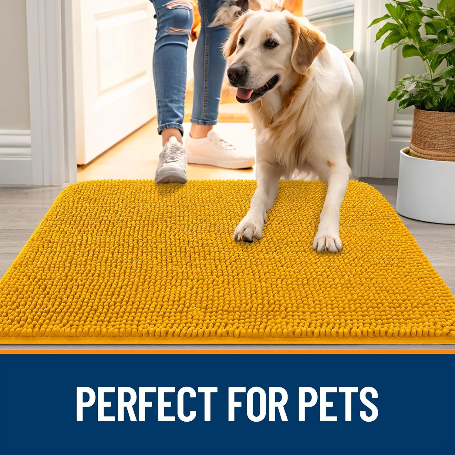OLANLY Dog Door Mat - Absorbent Non-Slip Washable Doormat for Muddy Paws | 30x20 Golden Yellow