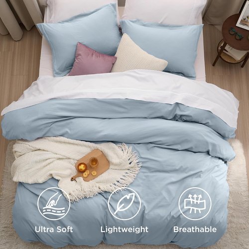 Bedsure Celestial Blue Duvet Cover Set - King Size 3-Piece Extra Soft Bedding, 104x90 Inches with Zipper Closure & 2 Pillow Shams