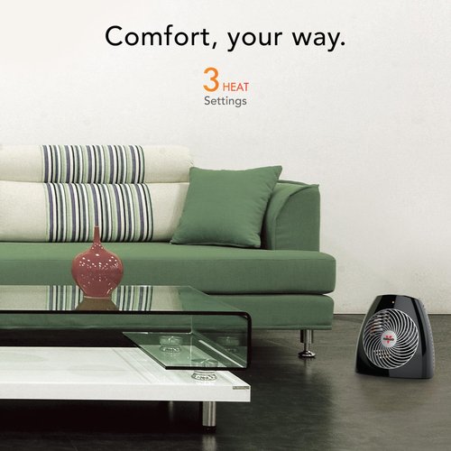 Vornado MVH (2025) Space Heater, 3 Heat Settings, Adjustable Thermostat, Tip-Over Protection, Auto Safety Shut-Off System, Indoor Use, Whole Room Heating, Black