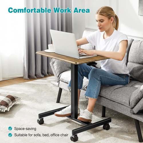DUMOS Portable Rolling Laptop Desk - Adjustable Height Mobile Workstation for Home Office | 19 Inch, Brown