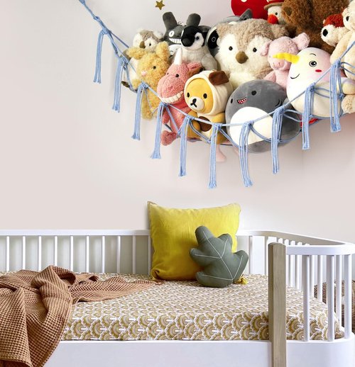 Mirolam Stuffed Animal Storage Hammock - Large Blue Plush Toy Net for Corner Room Decor