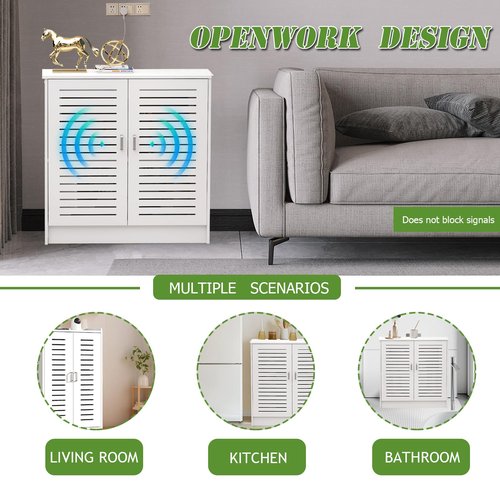 Large WiFi Router Cabinet 20''x31''x10'' Floor Standing Modem Organizer with Cable Management, White Electronics Enclosure for Power Strips & Network