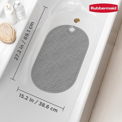 Rubbermaid INSTAMAT Bath Tub Shower Mat, Non-Slip Tub Mat with Suction Cups, Bath Mat Hangs on Showerhead for Quick Dry, 27.2 x 15.2 Inch, BPA-Free, Easy to Clean, for Inside Tub or Shower, Grey