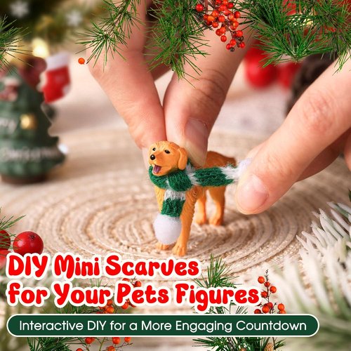Christmas Advent Calendar 2025 - Mini DIY Xmas Scarves & 24 Days Countdown Figures for Dogs & Cats