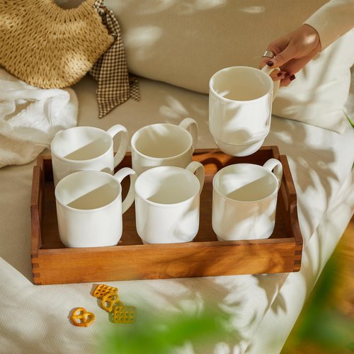 Sweese 21 Oz Large Mug Set, Porcelain Stackable Mugs Sets of 6, Coffee Cups with Handle for Coffee, Tea and Mulled Drinks, White