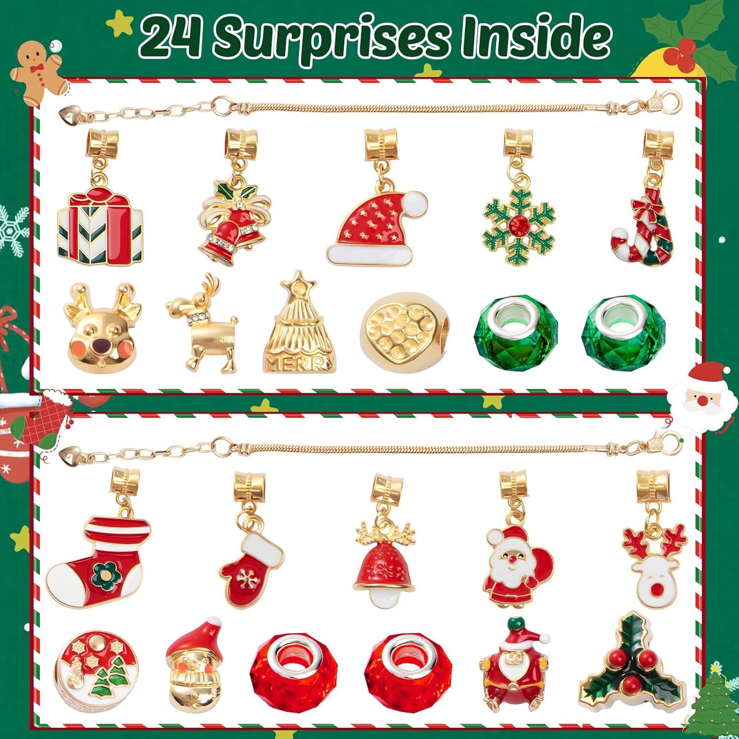 Taybonds Christmas Charms Bracelets - 2 Pack DIY Jewelry Kit with 22 Charms for Women