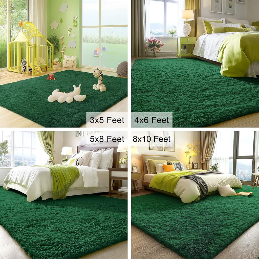 OLANLY Area Rugs - Soft Fluffy Shaggy Indoor Carpet for Living Room & Bedroom | 4x5.9 ft Dark Green
