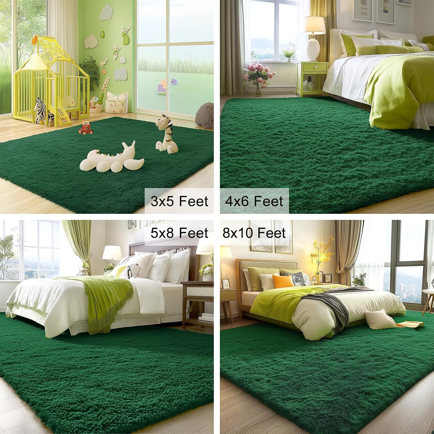 OLANLY Area Rugs - Soft Fluffy Shaggy Indoor Carpet for Living Room & Bedroom | 4x5.9 ft Dark Green