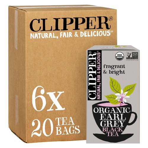 Clipper Tea, Earl Grey, Organic Tea with Citrus Begamot, Plant Based, Black Tea, Caffeinated British Tea, 6 Pack, 120 Unbleached Tea Bags