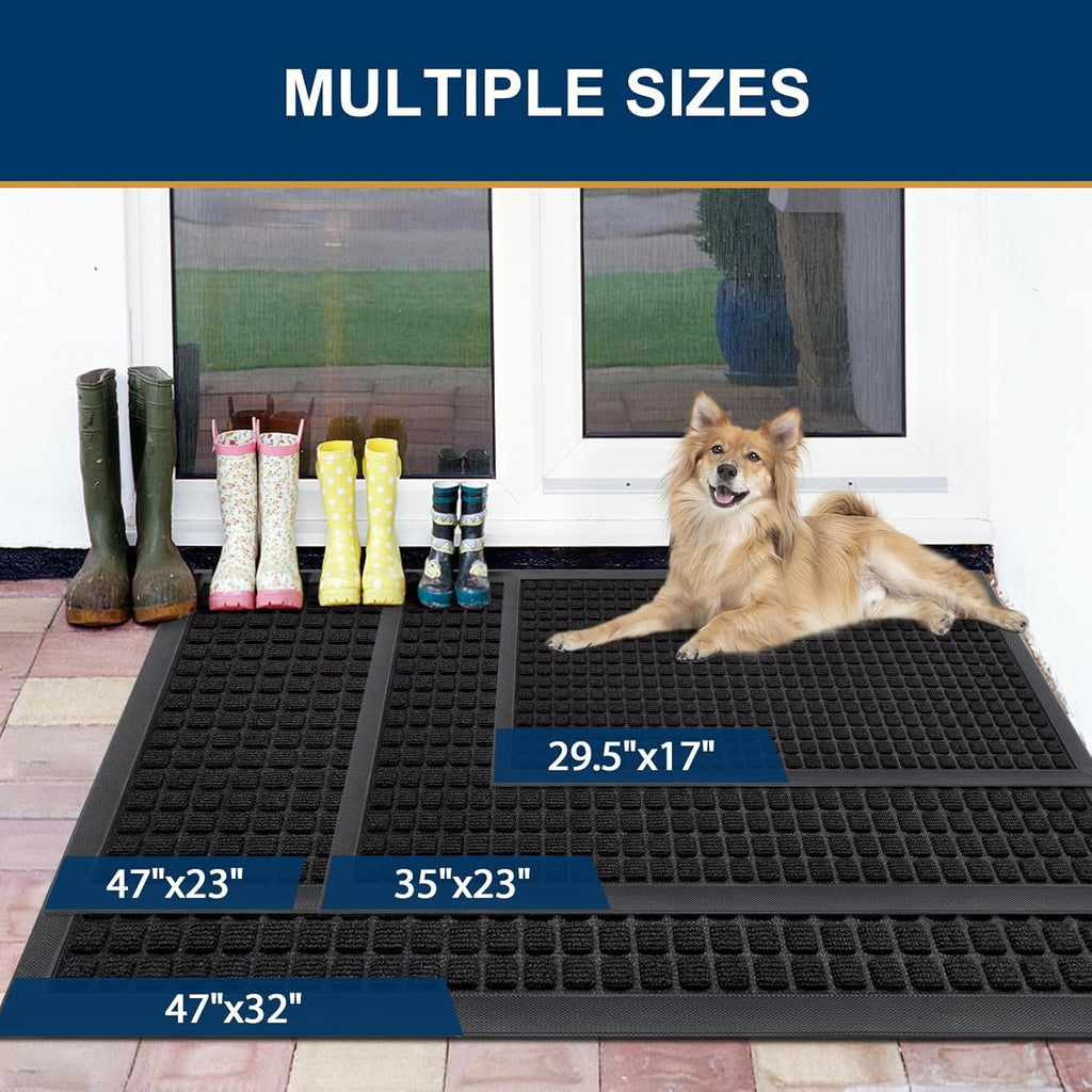 Smiry Heavy Duty Rubber Doormat - Non-Slip, Easy Clean, Dirt Trapping | 35x23 Inch, Black