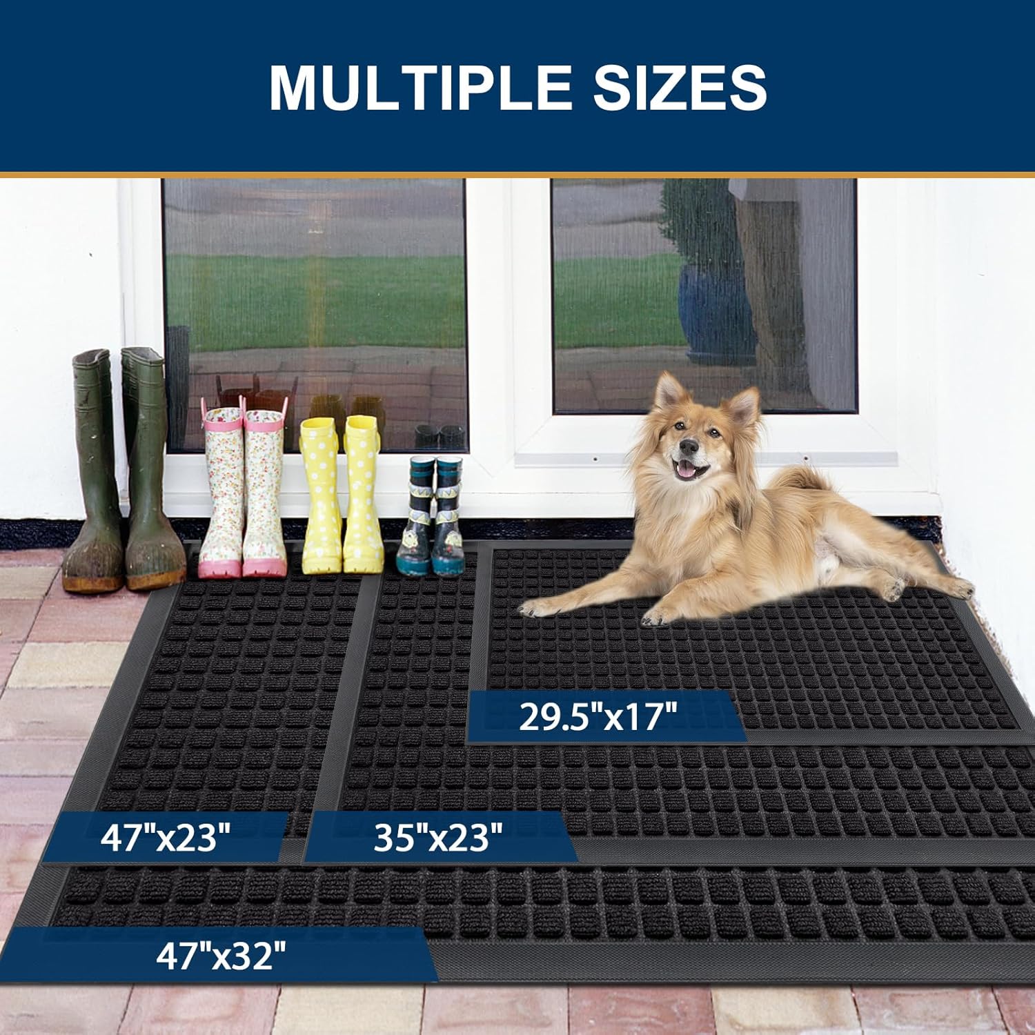 Smiry Heavy Duty Rubber Doormat - Non-Slip, Easy Clean, Dirt Trapping | 35x23 Inch, Black