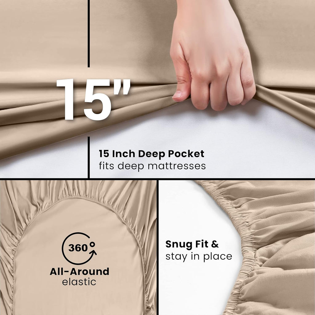 Utopia Bedding Queen Fitted Sheets - Soft Brushed Microfiber | Deep Pocket Design, Easy Care (Beige, 2-Pack)