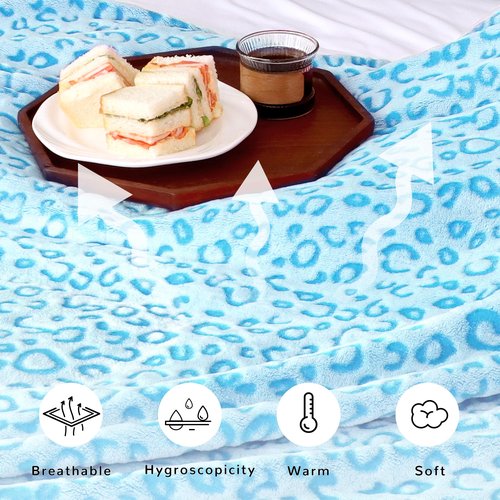 Leopard Blue Soft Blanket Couch Cozy Fleece Blankets Cute Small Blanket for Kids Teen Girls