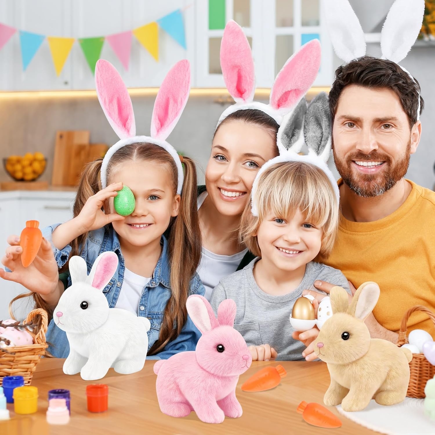 Skiennix Realistic Bunny Toy - Interactive Hopping Robot Rabbit with Sounds | Brown, Kid-Friendly Design