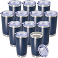 AEPDTD 20 oz Tumbler Coffee Travel Tumblers Bulk with Lid Stainless Steel Double Wall Vacuum Insulated Mug Powder Coated Cups fit Car Cupholder for Hot and Cold - Navy, 12Pack