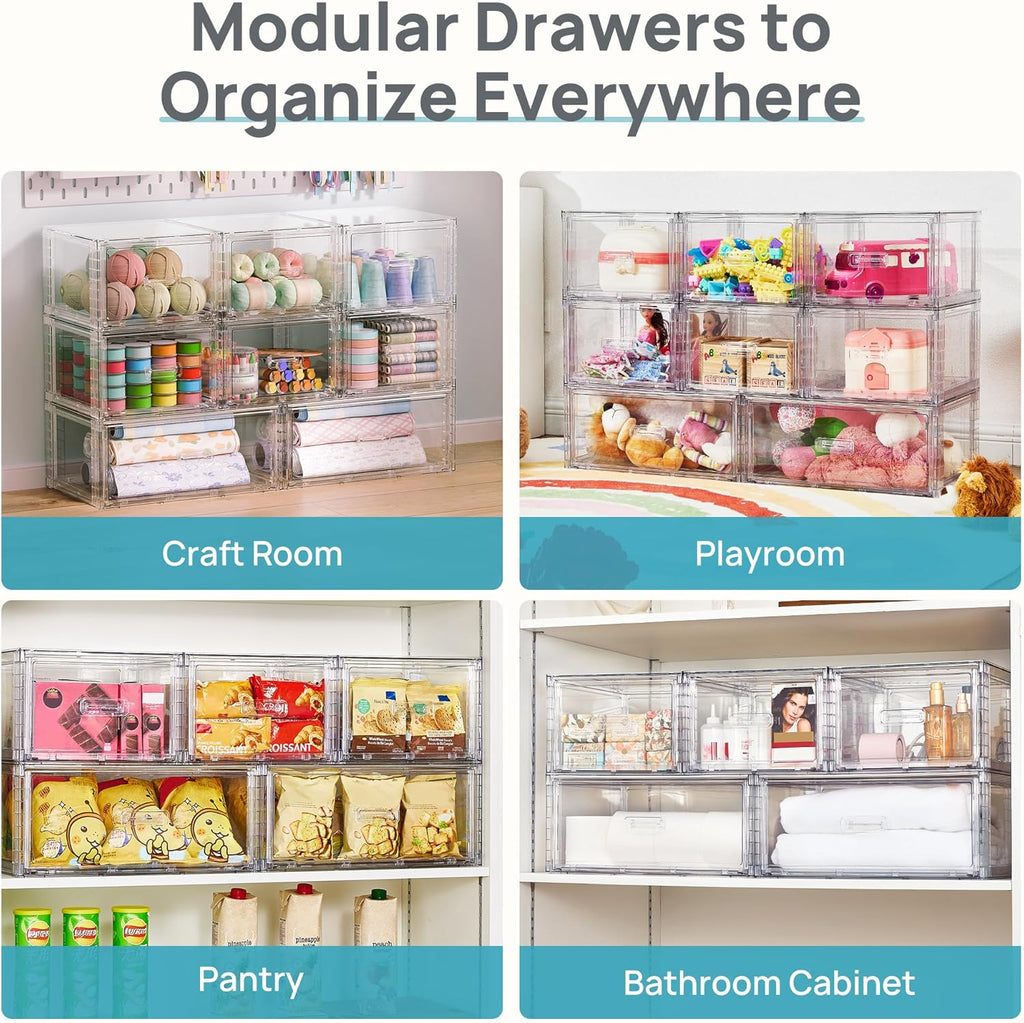 Vtopmart 18QT Clear Stackable Storage Drawers - Easy Assembly Closet Organizers | Medium Plastic Bins for Kitchen & Bathroom