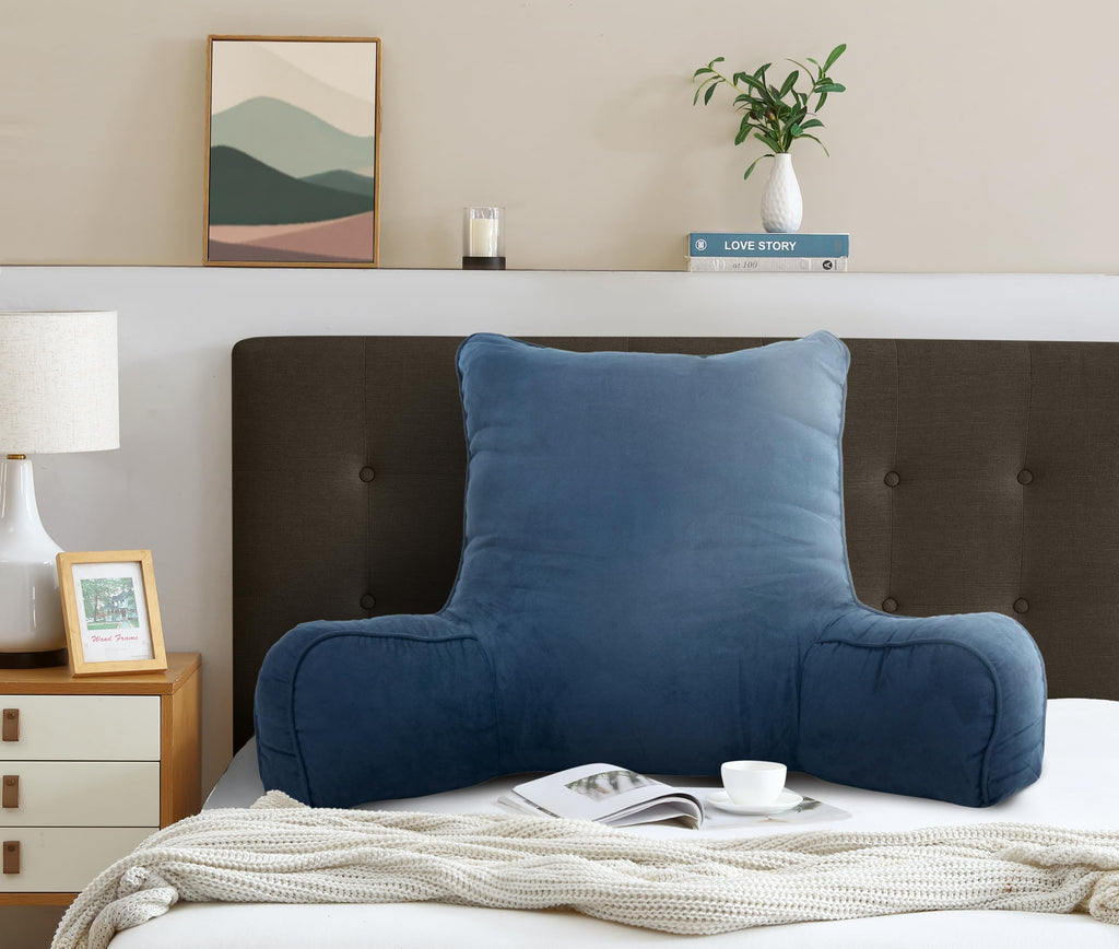 Arlee Suede Oversized Bedrest Lounge Pillow, Reading Pillow for Bed, Back Support Pillow with Arms, Eclipse