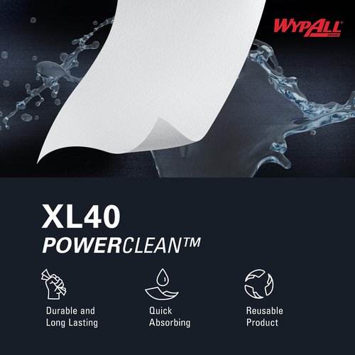 WypAll PowerClean L40 Cloths Extra Absorbent Wipes (03046), Pop-Up Box, Bulk Paper Wipers, White (9 Packs of 90 Sheets, 810 Sheet Total)