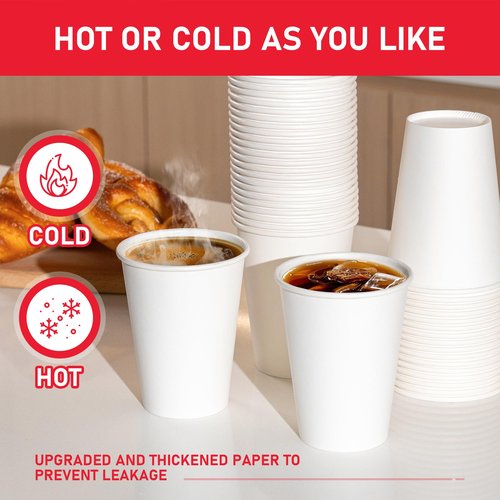 VPACKDUO 12 oz 1000 Pack Disposable Paper Coffee Cups, Hot Paper Cups, Thickened Leak-Free White Coffee Cups for Hot and Cold Drinks