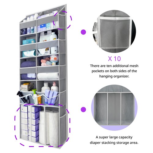 EZVERY Extra Large Over The Door Organizer with Clear Pockets - 8 Compartments & XL Bottom Storage, Heavy-Duty Hanging Organizer for Bathroom, Bedroom, Closet (57 Inch Height).