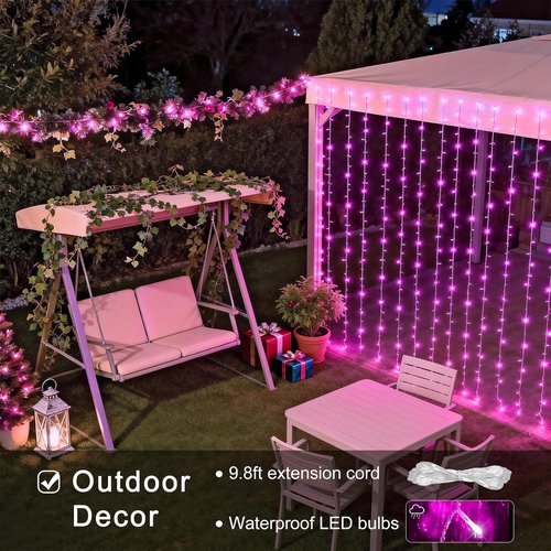 JMEXSUSS 300 LED Curtain Lights - Pink String Lights with Remote for Bedroom & Party Decor | 9.8x9.8ft