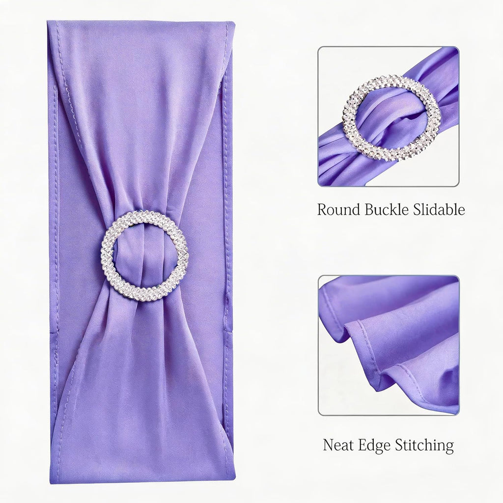 Skiennix Spandex Chair Sashes - Pack of 50 Lavender Chair Bows for Weddings & Events