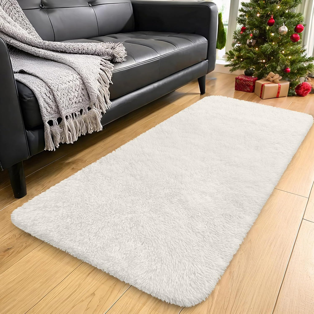 OLANLY Runner Rugs - Soft, Machine Washable Shaggy Carpet for Hallway & Bedroom | Ivory 2x5 ft