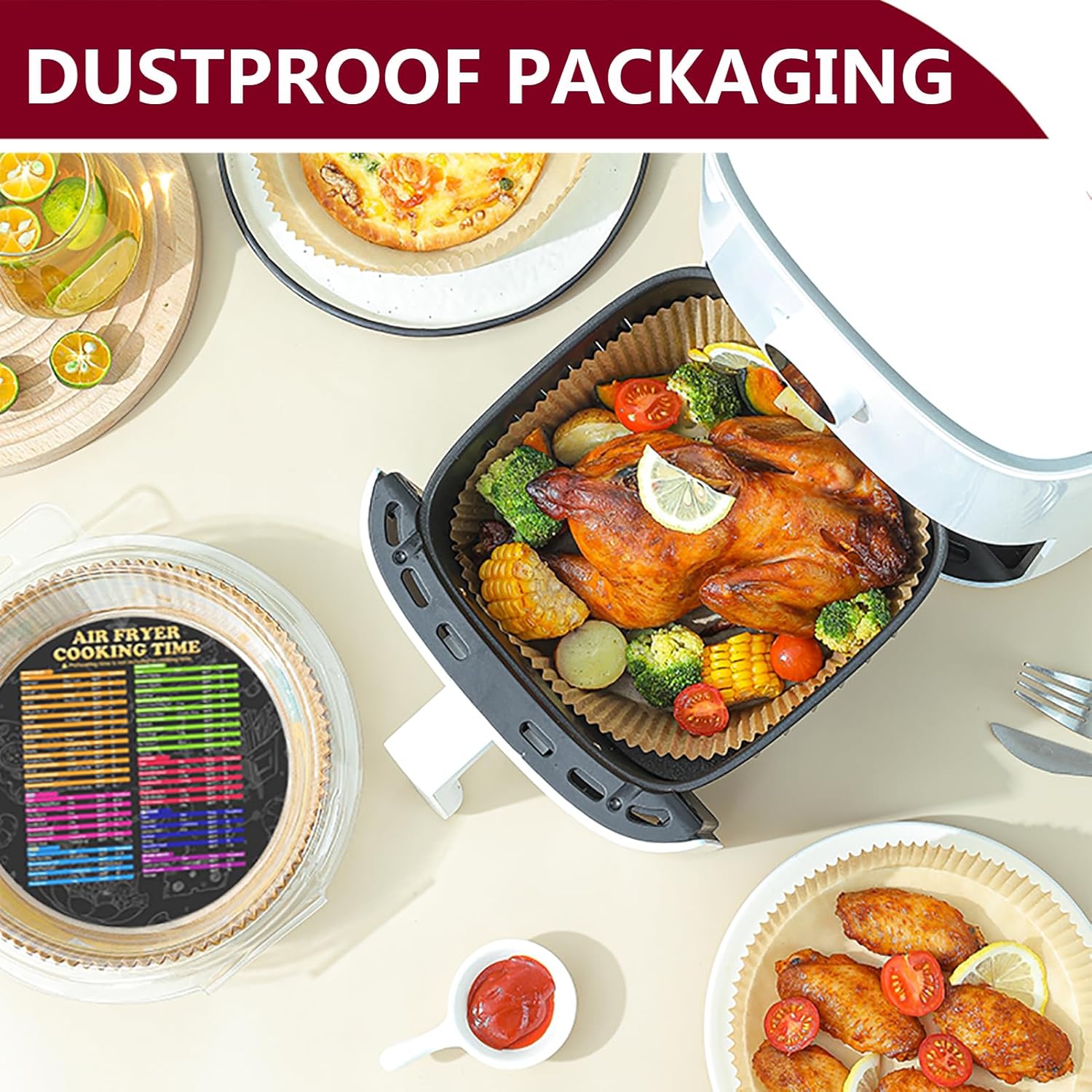 Ninja Air Fryer Liners - Non-Stick Parchment Paper for 4-8QT Baskets | 225 PCS Round Liners
