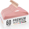 HOUSE DAY Pink Velvet Hangers - Premium Non-Slip Felt Clothes Hangers | 60 Pack, Space-Saving Design with 360° Swivel Rose Gold Hook